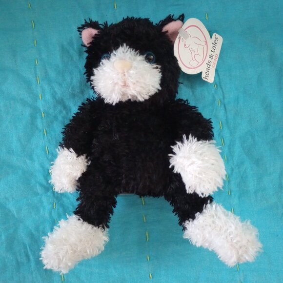 Heads & Tales by GUND Black & White Plush Kitten/Cat with Blue Eyes - Picture 5 of 9